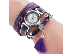 Relógio Pulseira de Mulher com Quartzo e Strass Camadas Múltiplas com Tassels Roxo