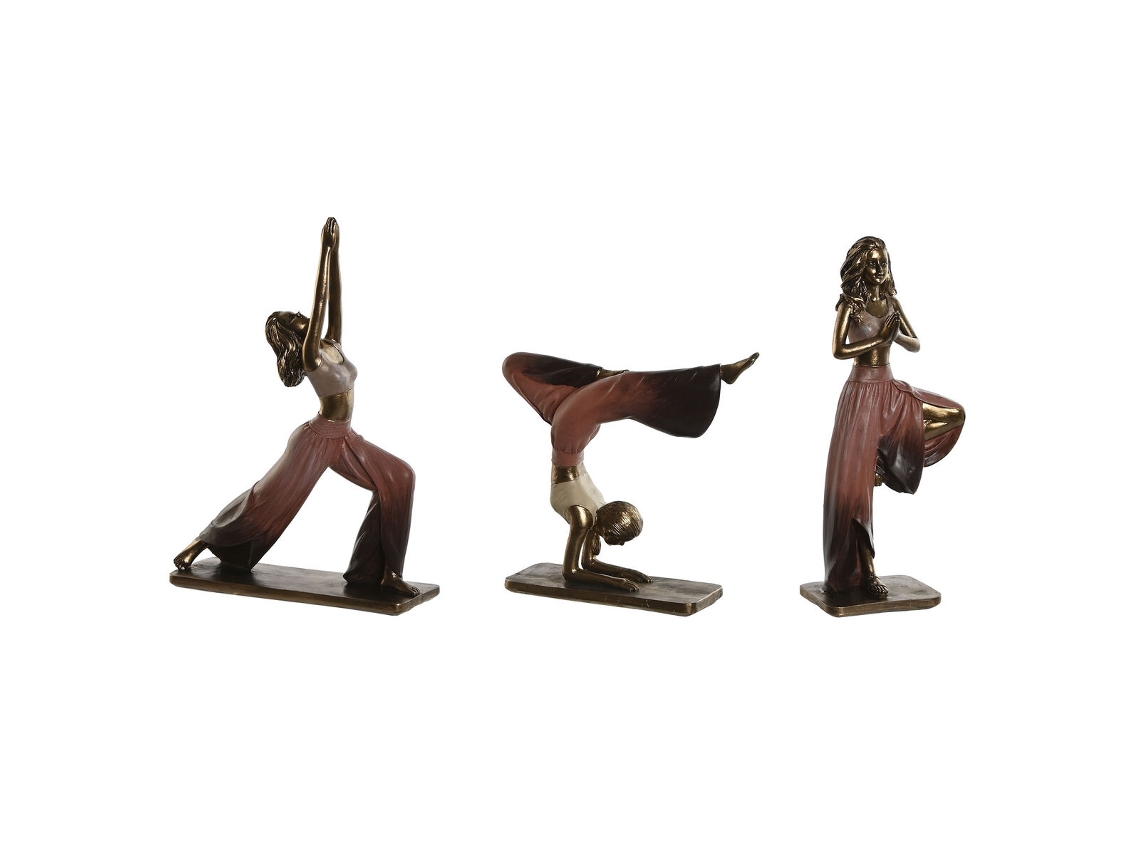 Figura Decorativa HOME ESPRIT Cor de Rosa Dourado Yoga Scandi 19x6x26 cm 3 Unidades