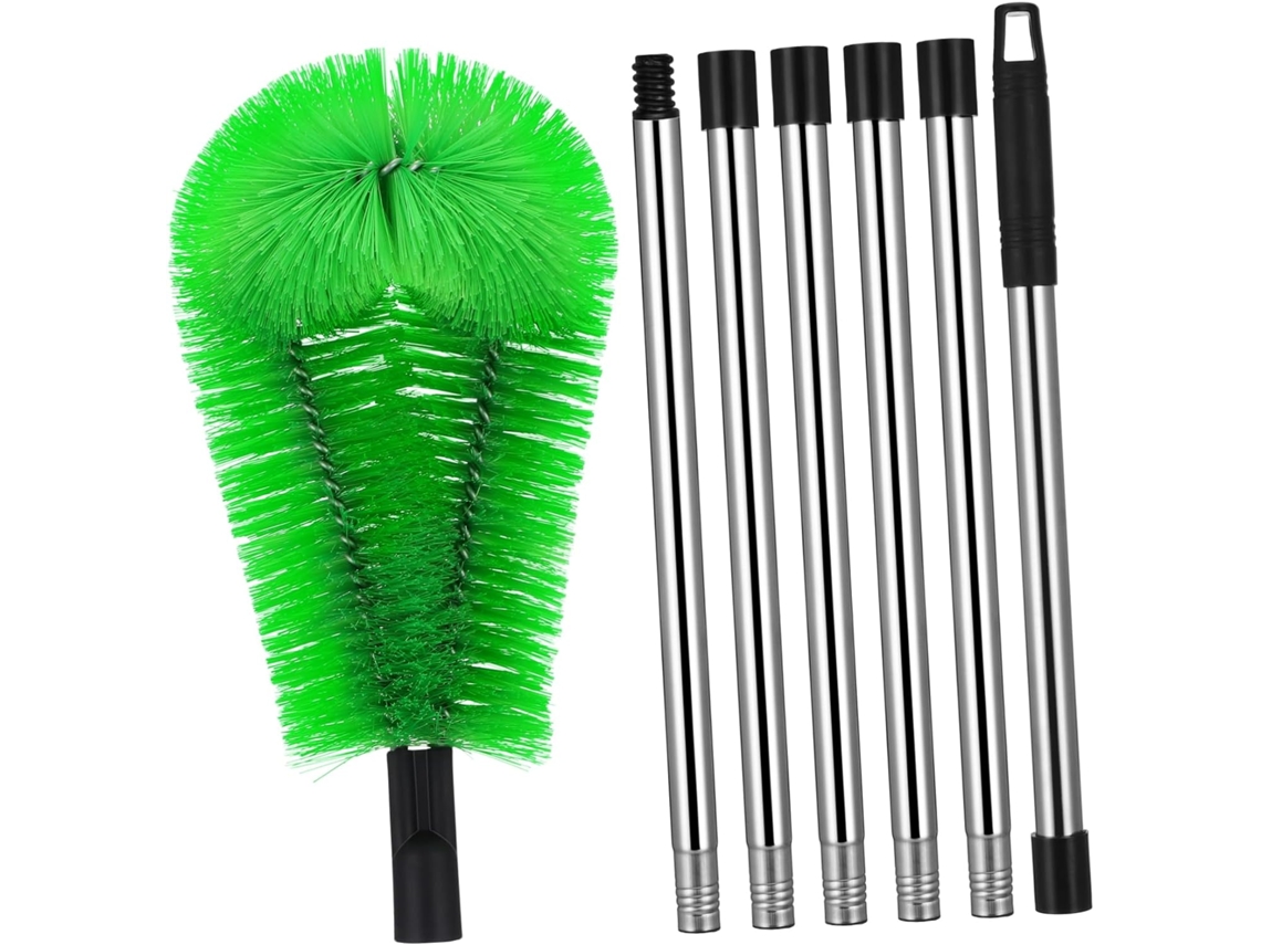 Escova de Limpeza com Cabo Telescópico em Aço Inoxidável e Cabeça Flexível para Calhas, Verde. SFUSHOS
