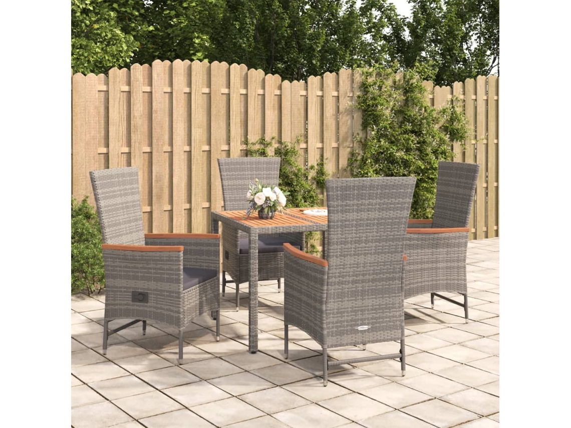 Vidaxl 5 Pcs Conjunto De Jantar P/ Jardim C/ Almofadões Vime Pe Cinza