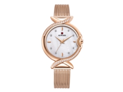 Relógio de Pulso Feminino Reward Pulseira Malha de Aço Quartzo Resistente À Água 3atm Rosa Branco