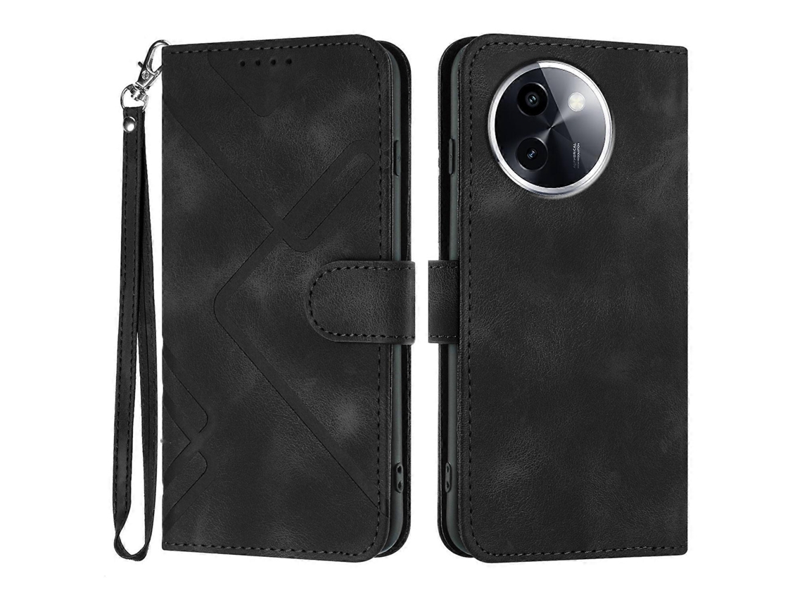 Capa De Celular De Couro Com Padrão De Linha E Toque De Pele