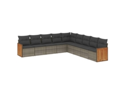Conjunto 9 sofás p/ jardim com almofadões VIDAXL vime PE cinzento