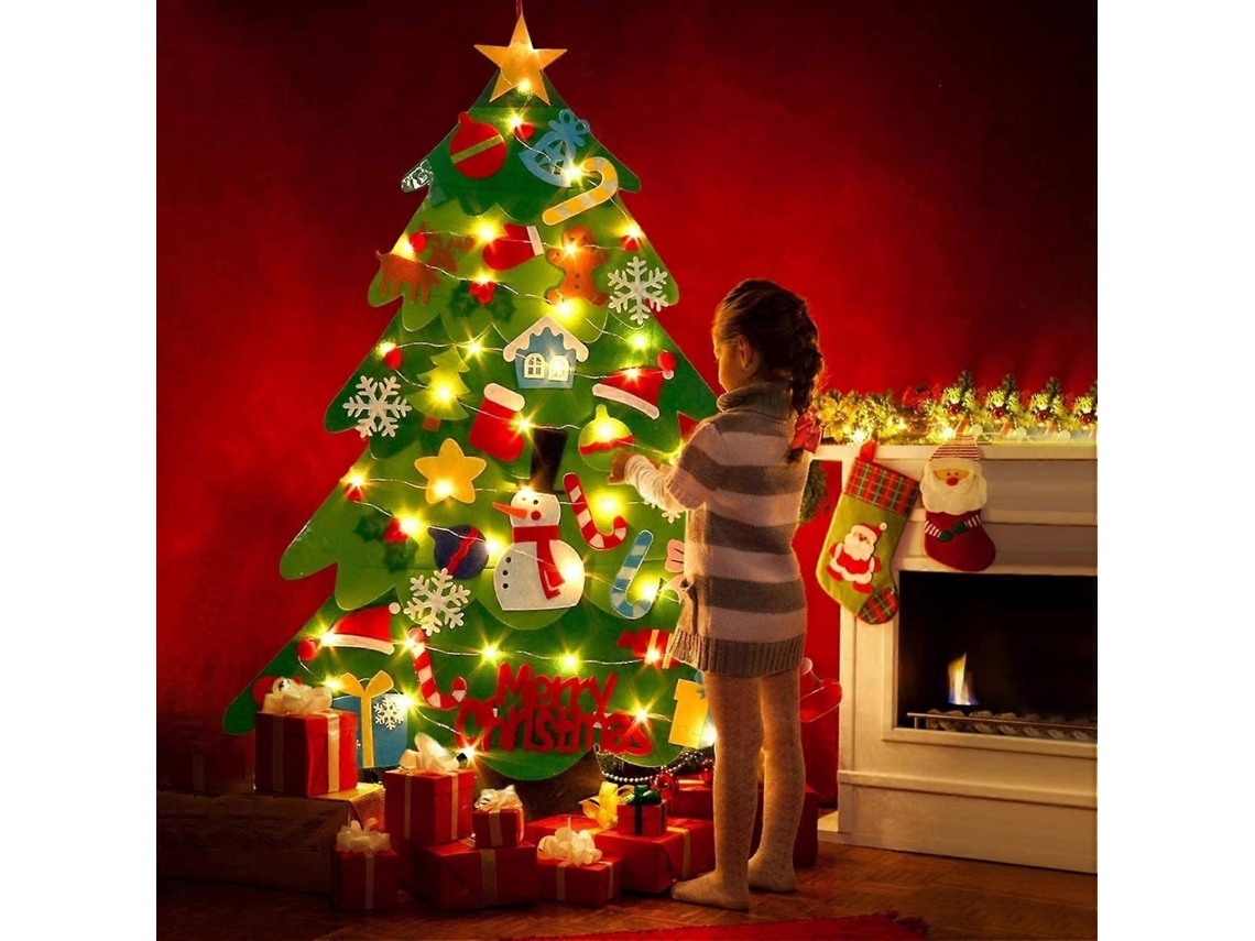 Árvore De Natal De Feltro Com 50 Leds – 32 Enfeites Para Parede, Decoração De Janela Infantil Faça Você Mesmo-aquaforge