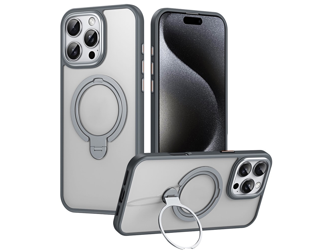 Capa Em Tpu Com Suporte, Compatível Com Magsafe Para Iphone 16 Pro Max - Cinzento