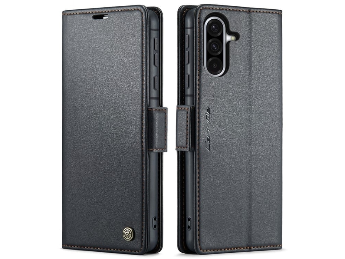 Capa Para Samsung Galaxy A36 De Couro Com Textura De Lichia E Fecho Borboleta Proteção E Rfid Antirroubo Preta