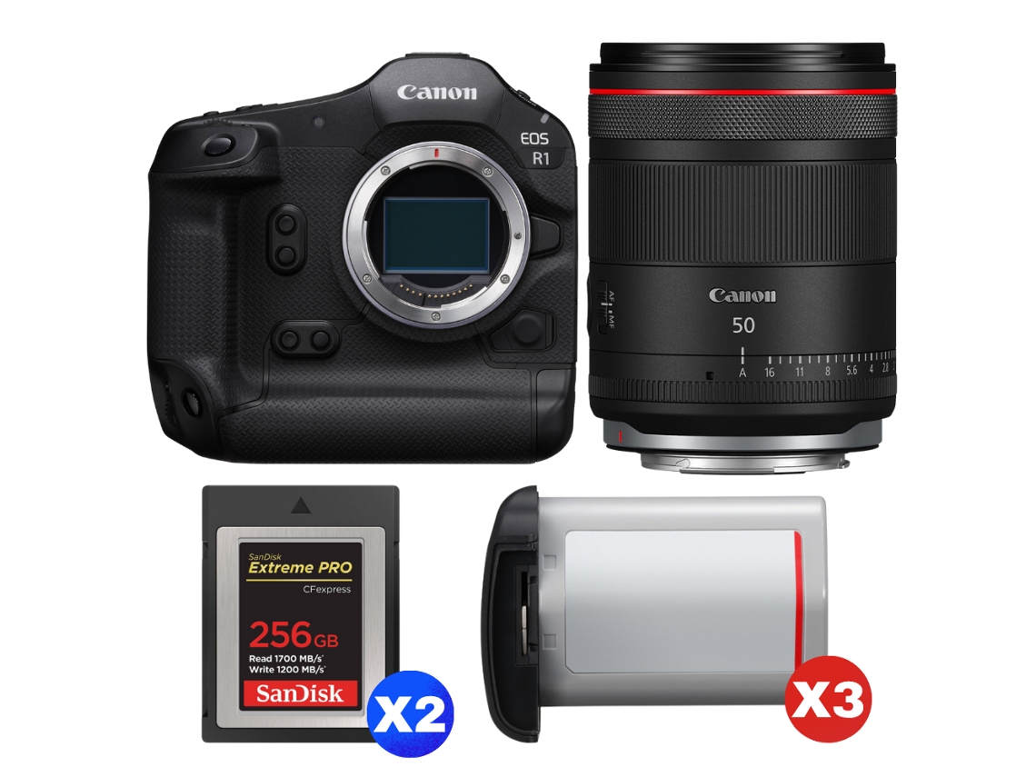 Eos R1 + Rf 50mm F/1.4 L Vcm + 2 Sandisk 256gb Extreme Pro Cfexpress Type B + 3 Canon Lp e19 + Ebook “20 Dicas para Fotos Que Impressionam” CANON