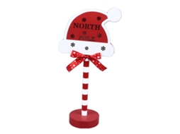 Rebe-topper De Árbol De Navidad Santa Stop Here Com Led, Decoração De Metal E Madeira Sólida, 15x8.5x30.5cm