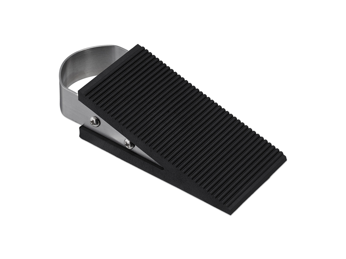 Relaxdays Conjunto De 2 Cunhas Para Portas, Borracha, Inox, Antiderrapantes, Hbt: 3 X 5 X 12 Cm, Preto/prata