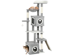 Árvore de Gatos com plataformas, rede, escada, pom poms, 165cm Cinza S/MARCA