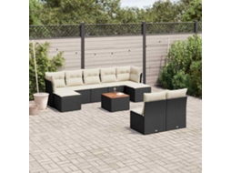 Vidaxl 10 Pcs Conjunto Sofás De Jardim C/ Almofadões Vime Pe Preto