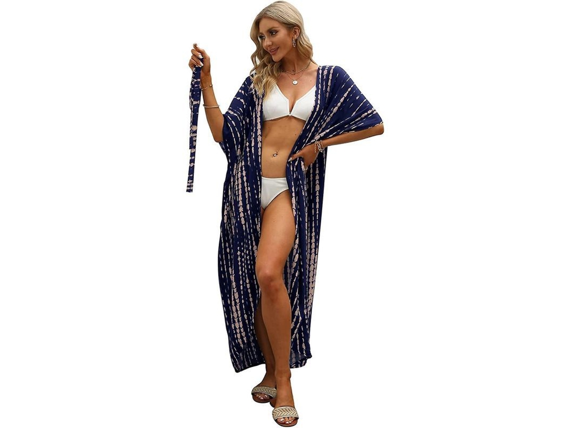 2026 kimono Largo de Praia para Mulher com Estampa Tie dye, Frente Aberta e Manga 3/4, Ideal para Biquíni e Looks Casuais