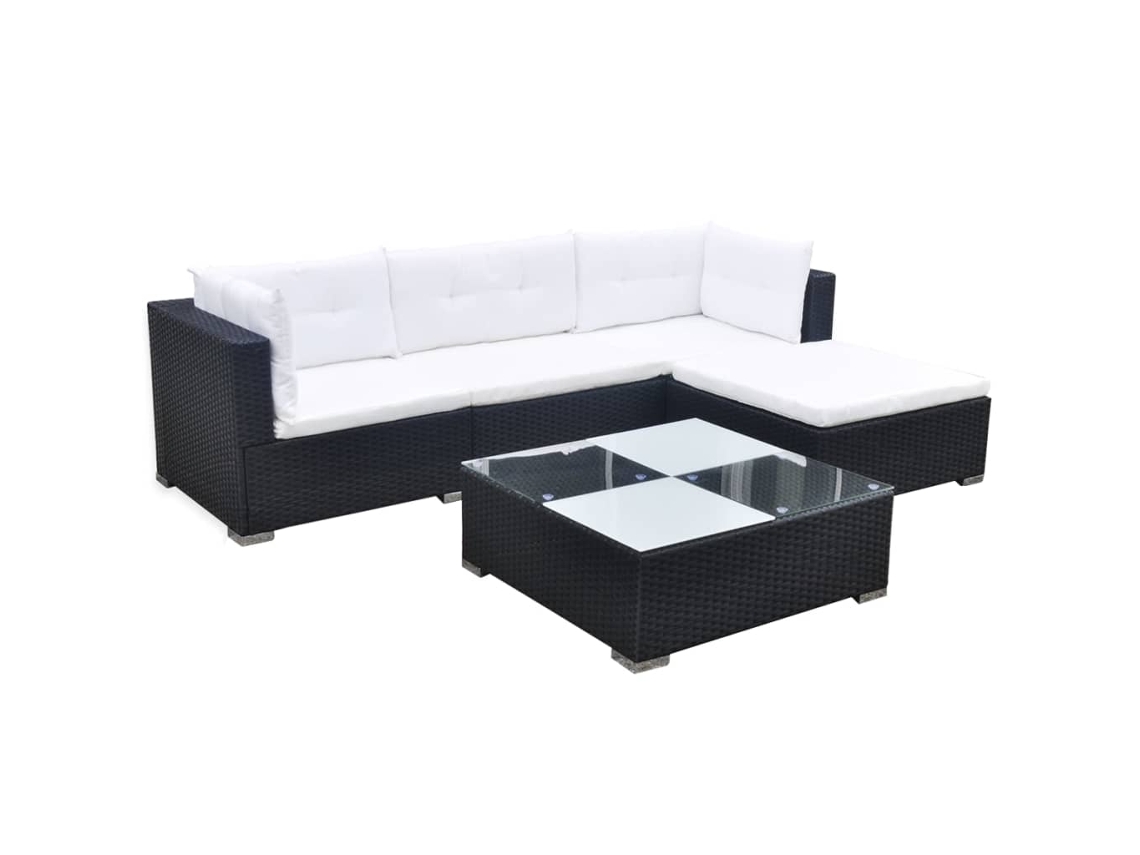 5 Pcs Conjunto Lounge De Jardim C/ Almofadões Vime Pe Preto Dkd Home Decor