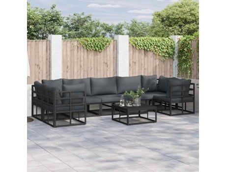 Conjunto De Sofá De Jardim Preto Alumínio Haochrymec