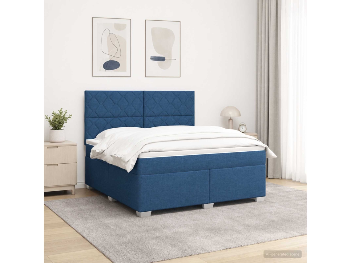 Vidaxl Cama Box Spring Com Colchão Azul 140 X 200 Cm Tecido