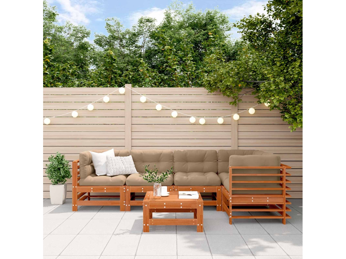 Vidaxl Conjunto De Lounge De Jardim 6 Unid. Castanho Encerado