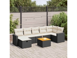 Vidaxl 8 Pcs Conjunto Sofás De Jardim Com Almofadões Vime Pe Preto