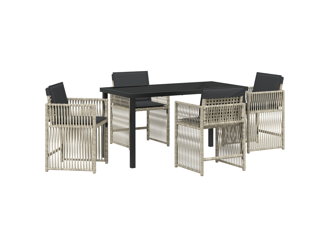 Conjunto 5 De Jantar De Jardim Com Almofadas Vidaxl Cinzento-claro Vime