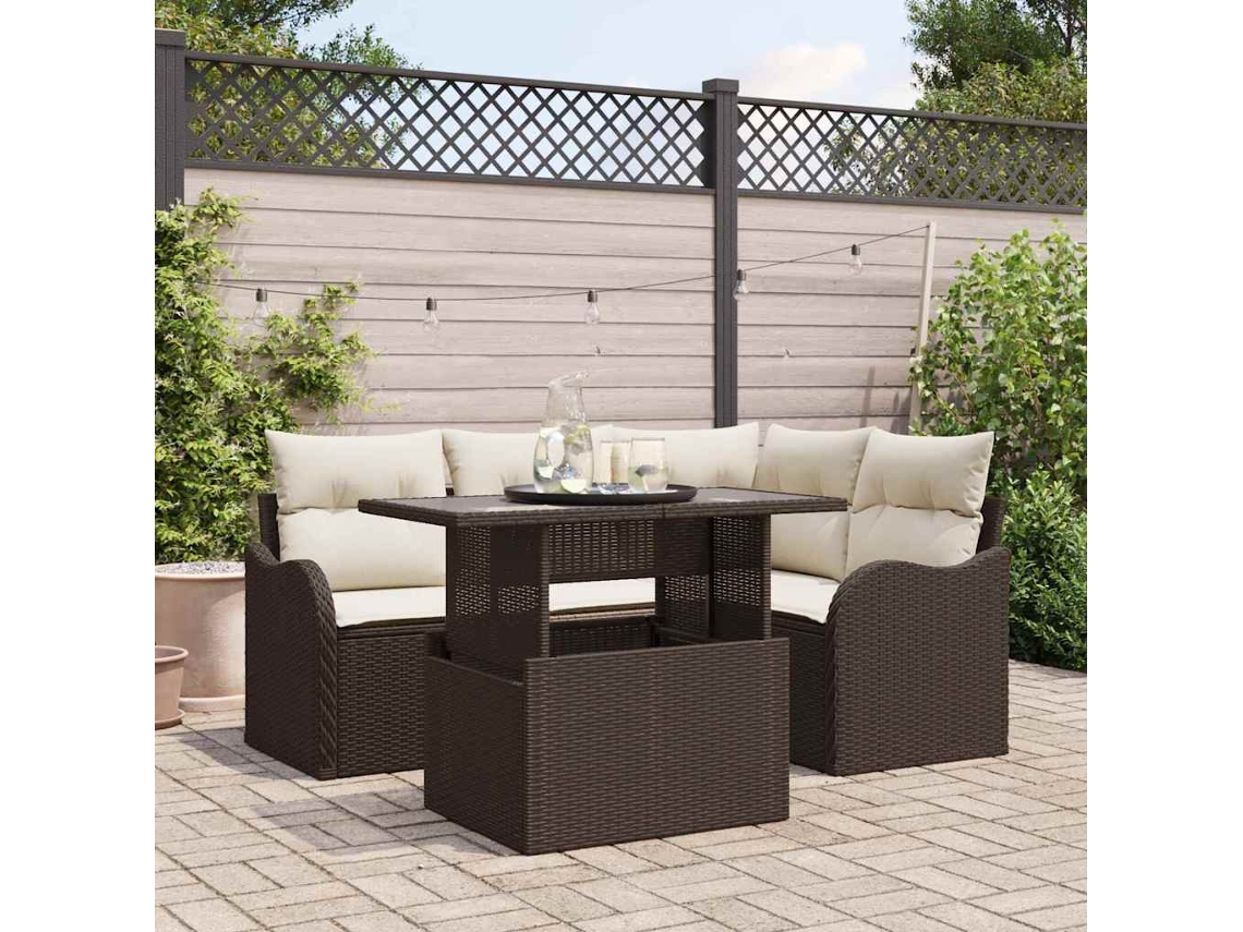 Vidaxl Conjunto De Jantar Para Exterior Com Almofada 5 Pcs Castanho