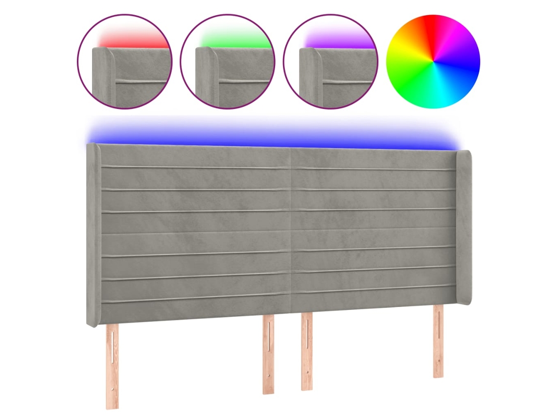 Led Headboard, Led Headboards Vidaxl Cinzeto Veludo (163 X 16 X 118/128 Cm)