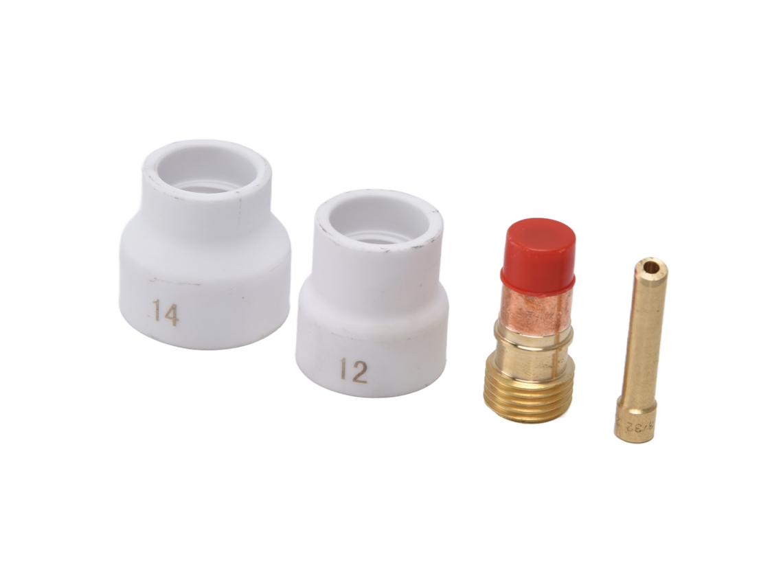 Kit De Lente De Gás Tig Com Copo Cerâmico Branco, Porta Eléctrodos E Conector Para Wp 17 18 26 (4 Peças)