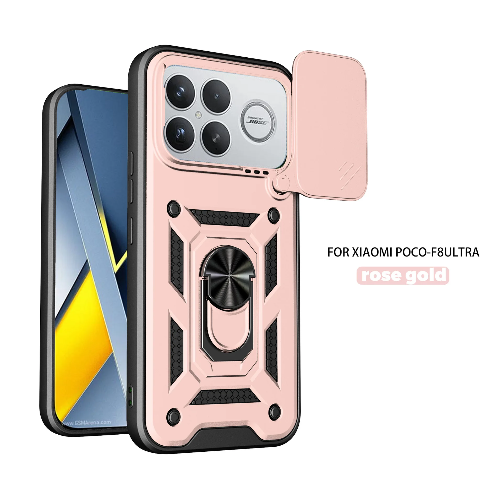 Capa Protetora (ouro Rosa, Poco F8 Pro) Com Anel Magnético Para Proteção Contra Choques E Quedas E Protetor De Lente.