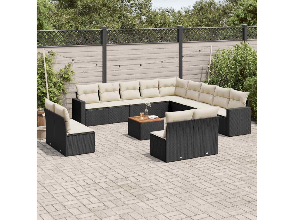 Vidaxl 14 Pcs Conjunto de Sofás P/ Jardim C/ Almofadões Vime Pe Preto