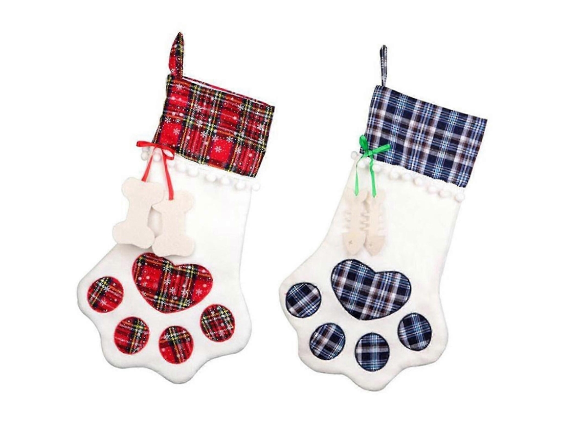 Sacola De Presente Xadrez Com Estampa De Pata De Cachorro Para Natal, Ideal Para Animais De Estimação. Hengjian