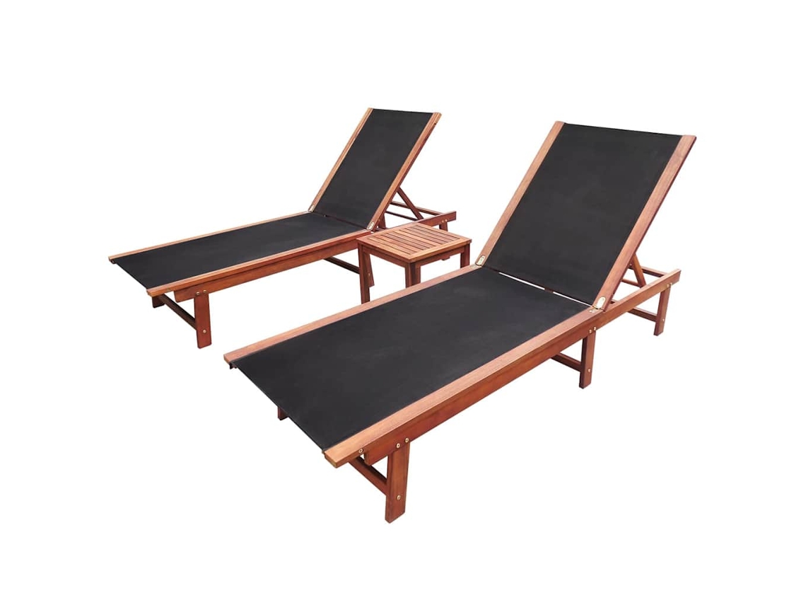 Vidaxl Espreguiçadeiras C/ Mesa 2 Pcs Acácia Maciça E Textilene
