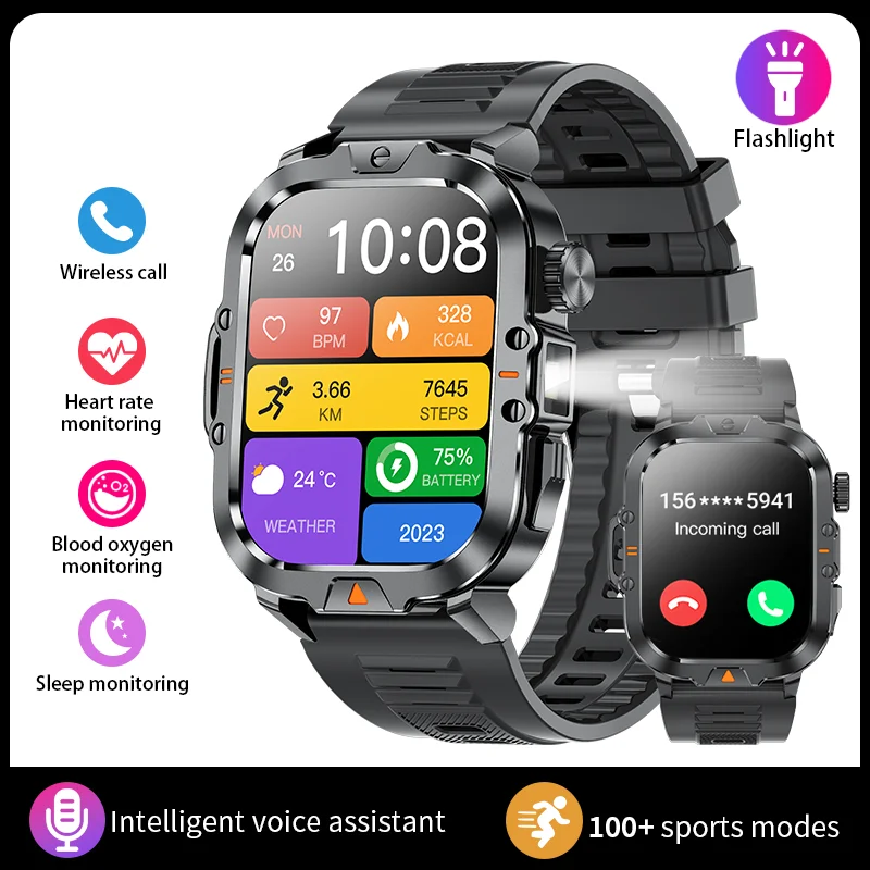 Relógio esportivo MDUG com lanterna LED, chamadas Bluetooth (rosa)