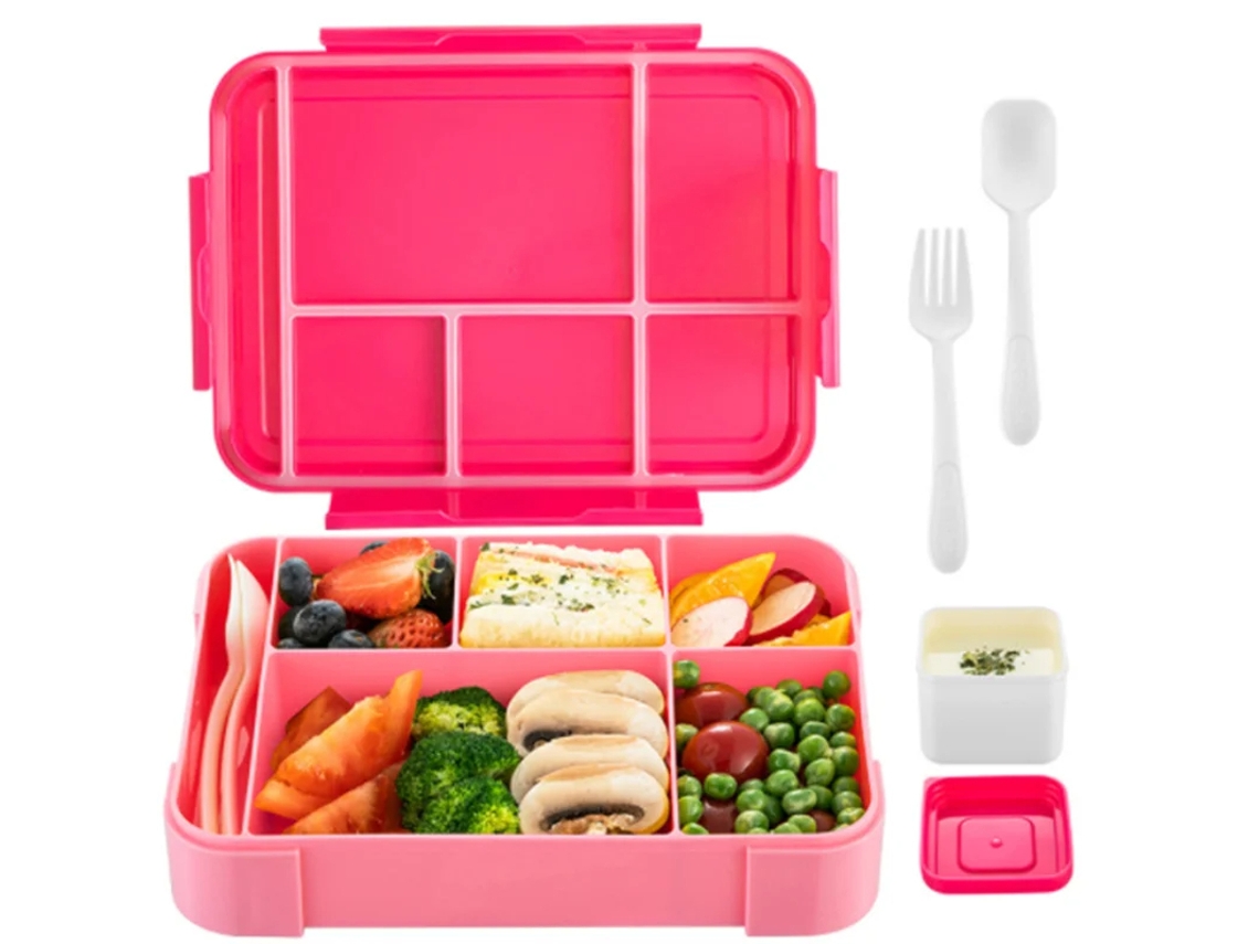 (rosa) Lancheira Para Adultos De 1330ml Com 6 Compartimentos E Talheres Ecológicos Próprios Para Micro-ondas.