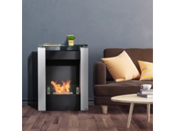 Cheminée Bioéthanol Brûleur 0,9 L Com Plateau De Rangement En Verre Trempé 60 X 20 X 79 Cm Acier Noir Et Blanc