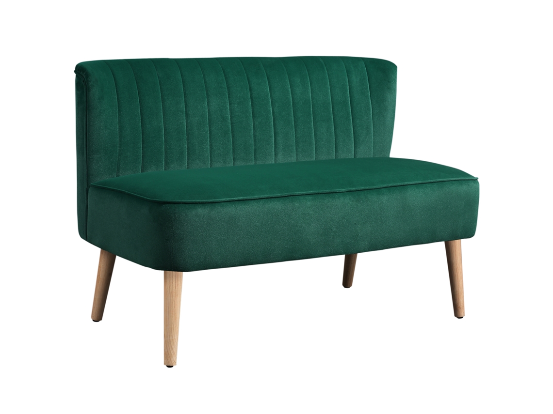 Sofá Retro 2 Lugares, Pés Madeira, 117x56,5x77cm, Verde Escuro.