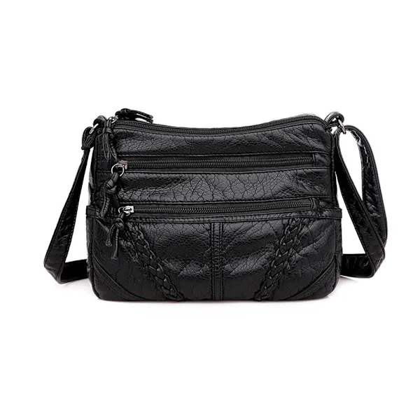 Bolsa Transversal de Couro Pu, Modelo Tote, Preta AQUAFORGE