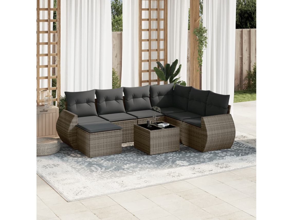 Vidaxl 8 Pcs Conjunto Sofás de Jardim C/ Almofadões Vime Pe Cinzento