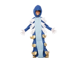 Fato de lagarta azul e dourada com capuz para menino