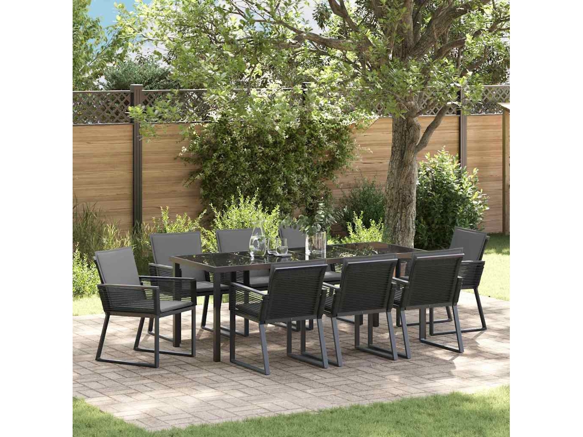 Vidaxl Conjunto De Jantar Para Jardim 9 Unid. Preto Aço Revestido A Pó