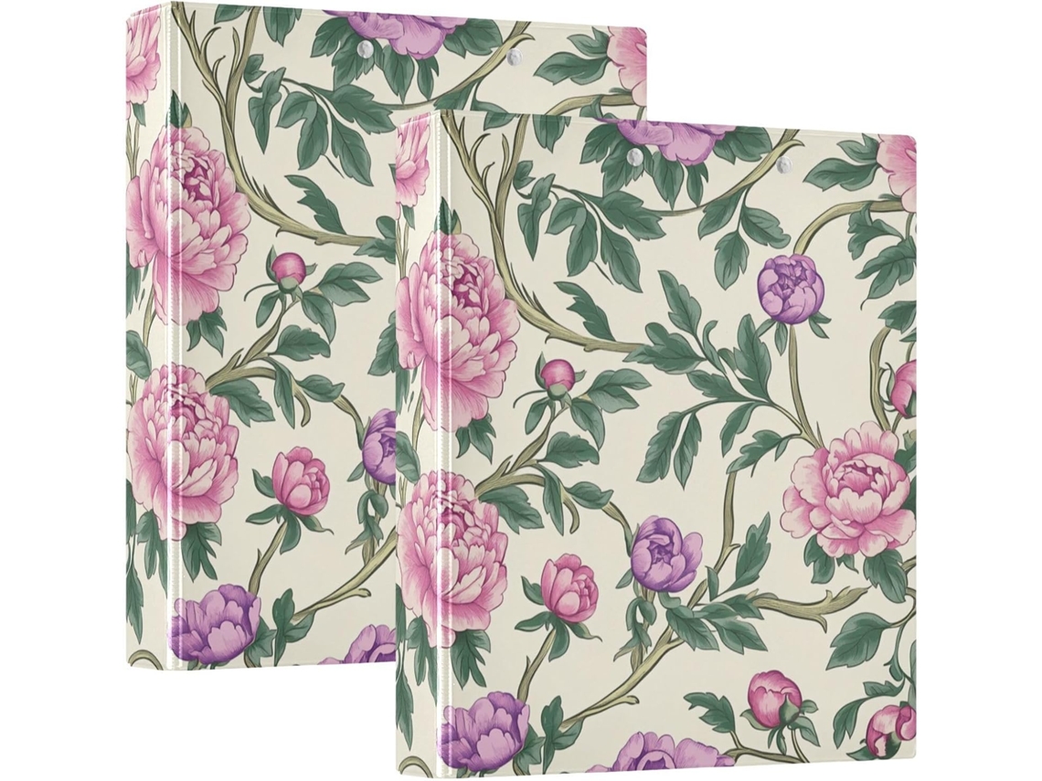Pasta Estilo William Morris Com Estampa Floral Rosa E Folhas Verdes, 3, 8cm 1, 5 Polegadas, 3 Argolas Com Bolsos, Pacote
