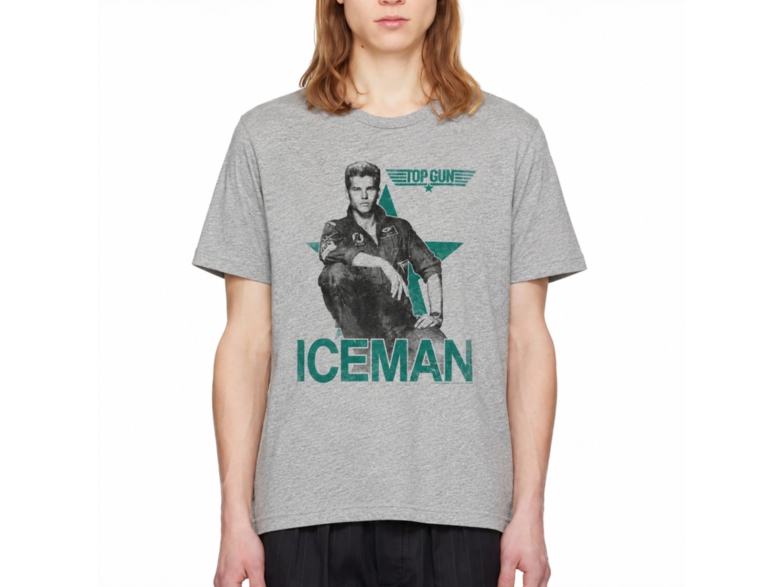 Rockinstone Top Gun Movie Iceman Heather Gray Adult T-shirt Size:xl