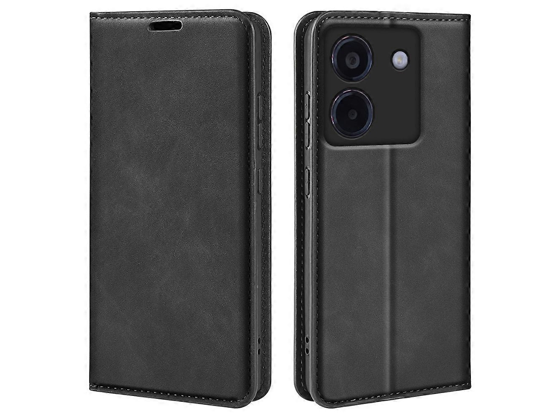 Capa Tipo Carteira De Couro Com Toque De Pele Para Xiaomi Poco M7 Pro 5g, Preta