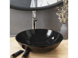 Vidaxl Lavatório Torneira Válvula Click-clack Vidro Temperado Preto