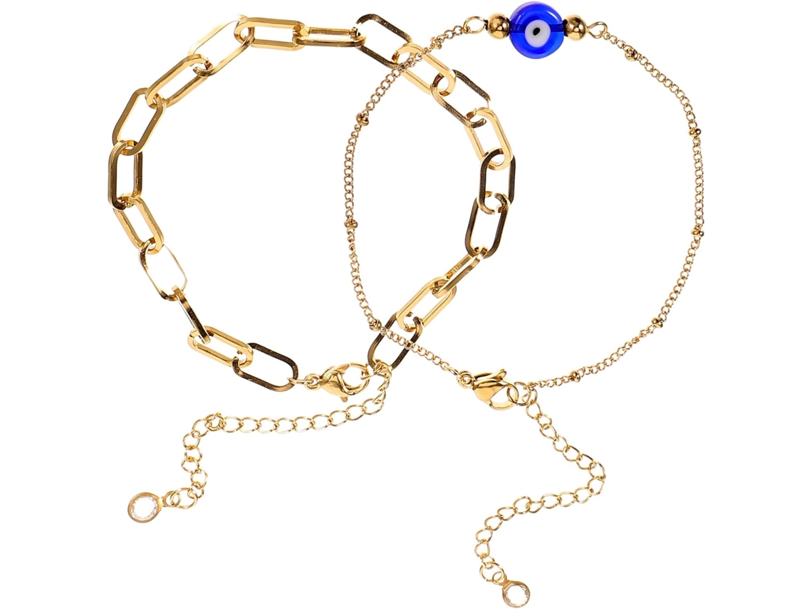 Pulseira Delicada Com Olho Turco Em Aço Inoxidável Dourado, Ajustável E Leve, Para Uso Diário.