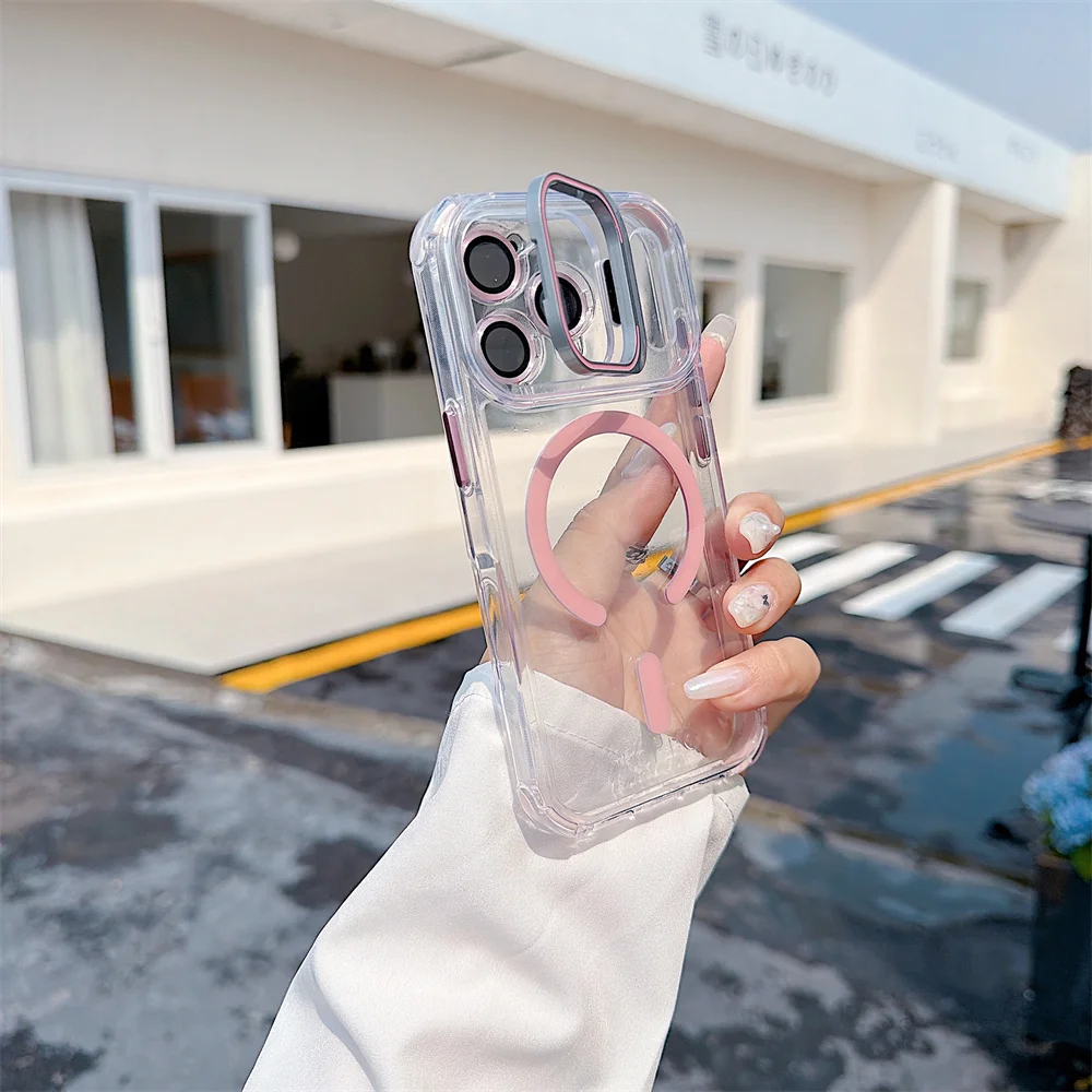 (iphone 15 Plus, Rosa) Capa Magnética Transparente Para Iphone, Capa Protetora À Prova De Choque