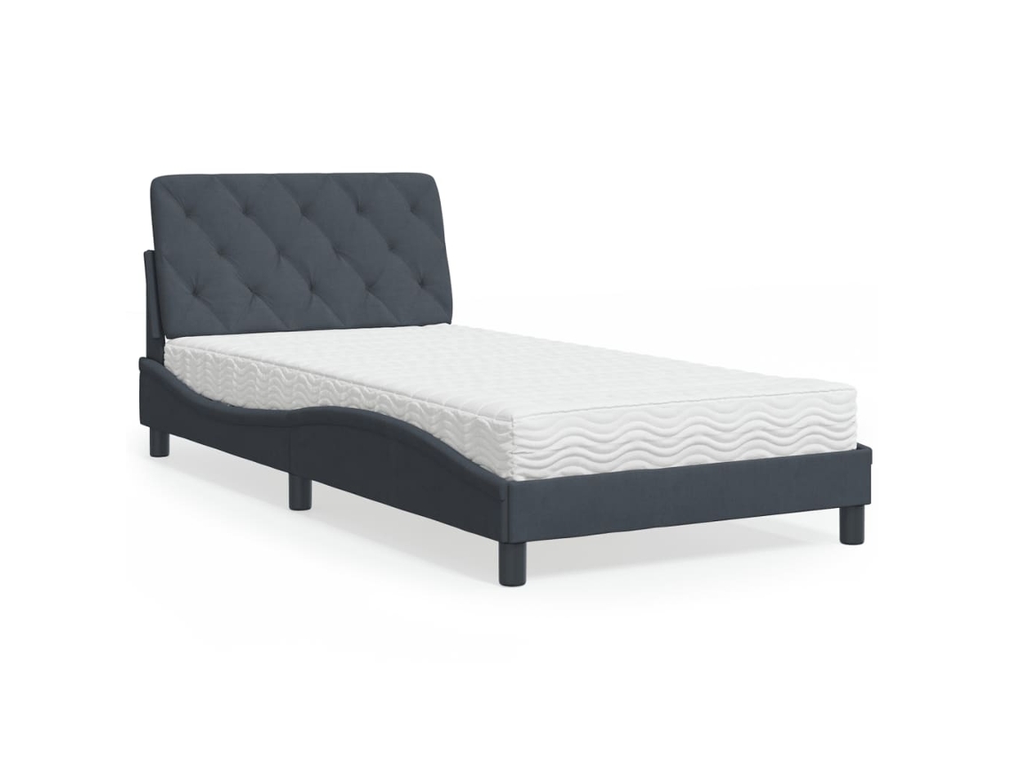 Vidaxl Cama com Colchão 100x200 Cm Veludo Cinzento escuro