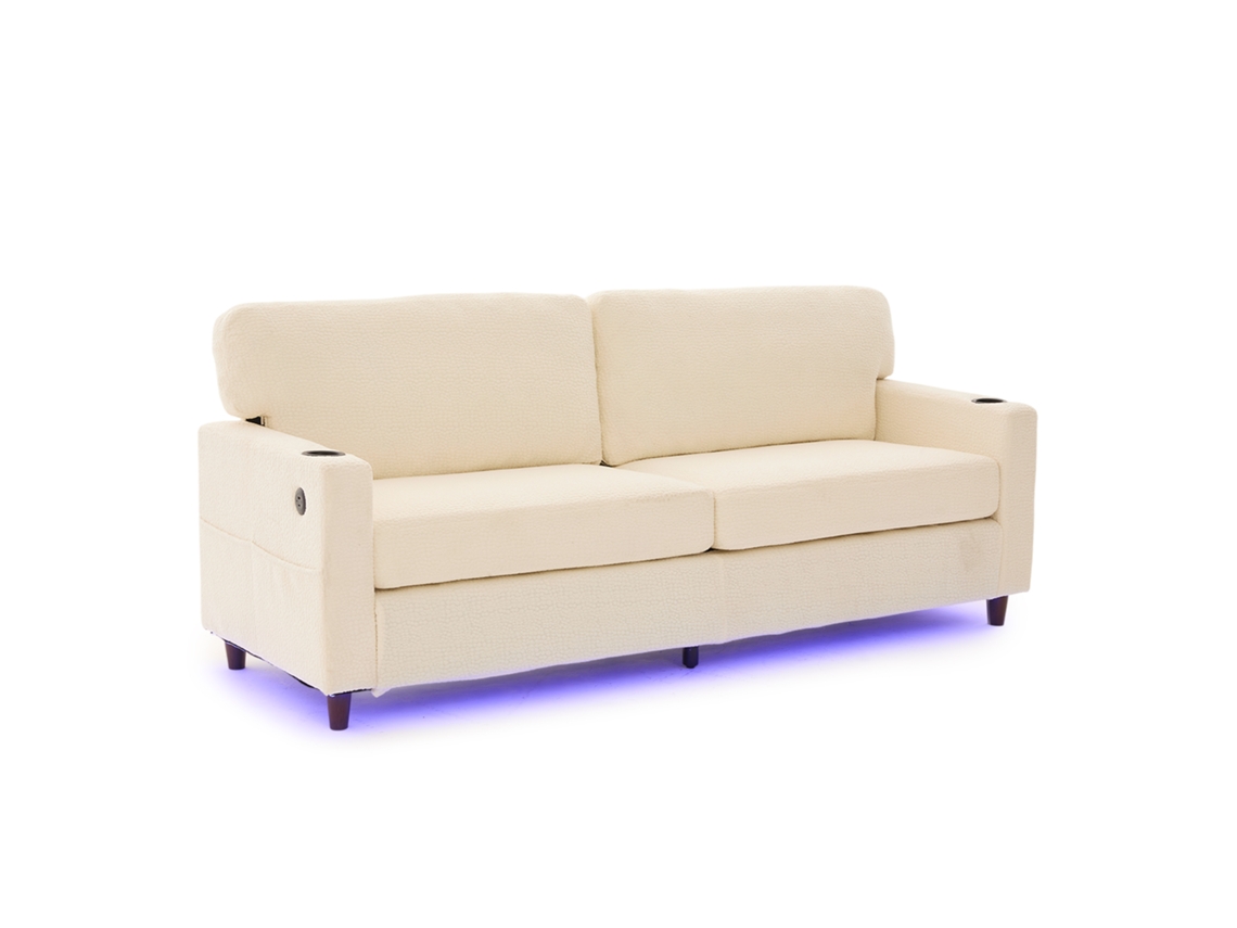 Sofá Chenille Moderno para 2 Pessoas com Usb c, Led, Porta copos e Bolso Lateral ORBITRA COMMERCE