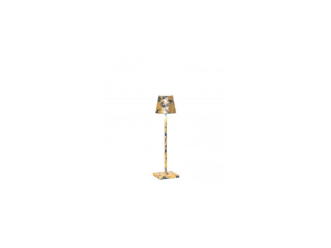 Candeeiro de Mesa Poldina Pro Micro Led Matt Capri Blue Gold Leaf Craquelè Recarregável e Regulável ZAFFERANO