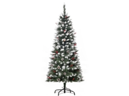 Árvore de Natal artificial de 150cm com galhos frutas e pinhas nevadas verde MARCA