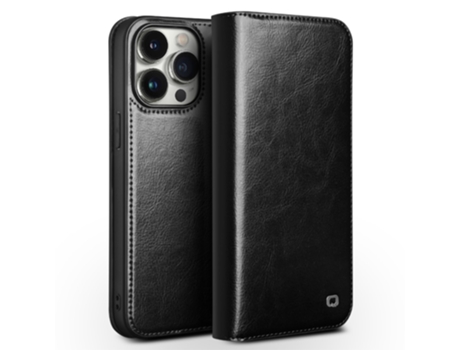 Capa Genuíno Para Iphone 15 Pro Max Qialino Pele Preto