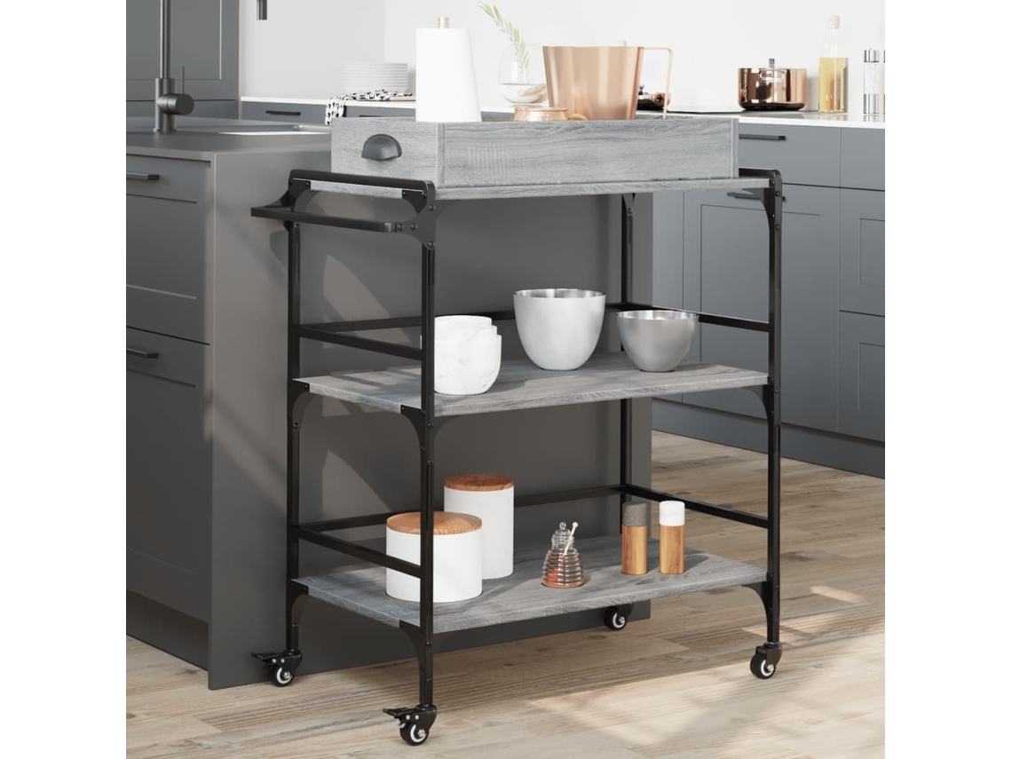 Vidaxl Carrinho Cozinha 81,5x41x92,5 Cm Derivados Madeira Cinza Sonoma