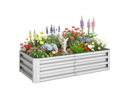 Vaso Retangular Elevado de Aço Galvanizado para Cultivo de Plantas Flores Grama 120x60x30,5 Cm Prata Ge